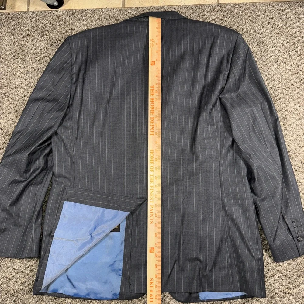 Samuelsohn Loro Piana 46R Super 130s Wool Blazer Grey Blue Stripe Sport Coat